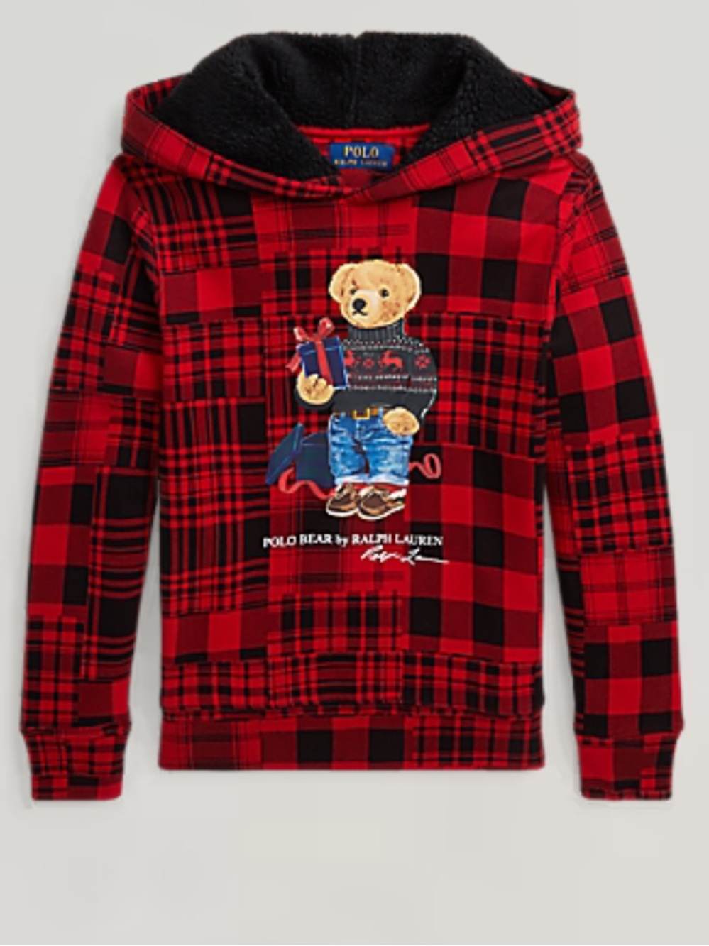 Polo by Ralph Lauren Red and Black Plaid Bear Hoodie